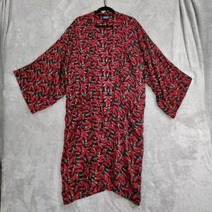 Vtg Cambridge Classics Mens Silk Robe Chili Peppers One Size Kimono NO BELT‎